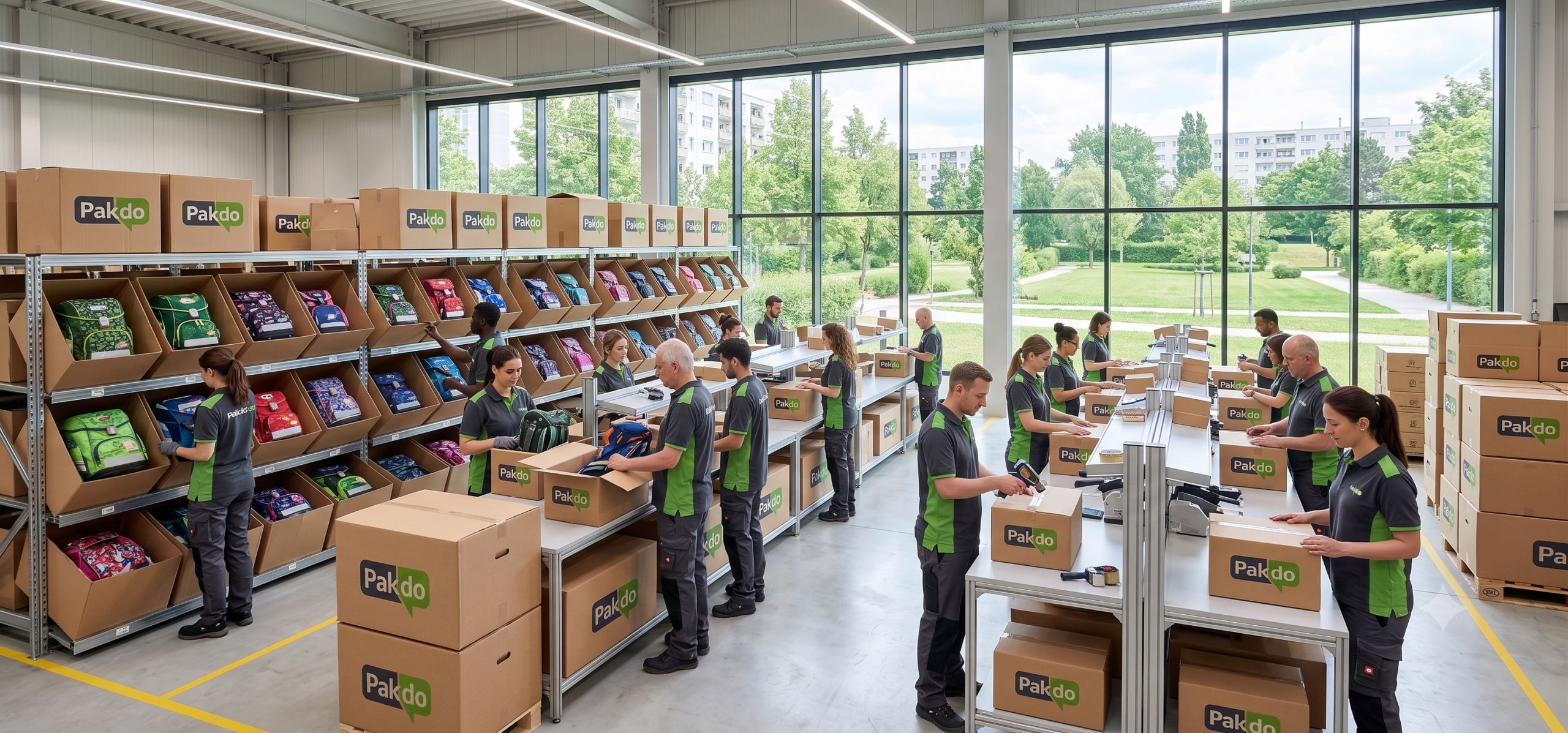 Fulfillment Schulranzen mit Lagerung, Set-Bildung und Versand